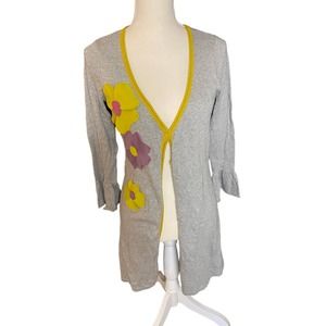 Nick & Mo Womens Floral Applique Soft Longline Cardigan Sweater Size M Gray